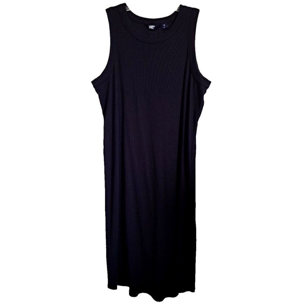 Lands' End Women's XL Black Sleeveless Tank Dress Ribbed Knit NEW - NO TAGS
